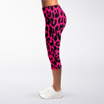 Hot Pink Leopard Print Women's Capri Leggings