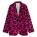 Hot Pink Leopard Print Women's Cotton Blazer