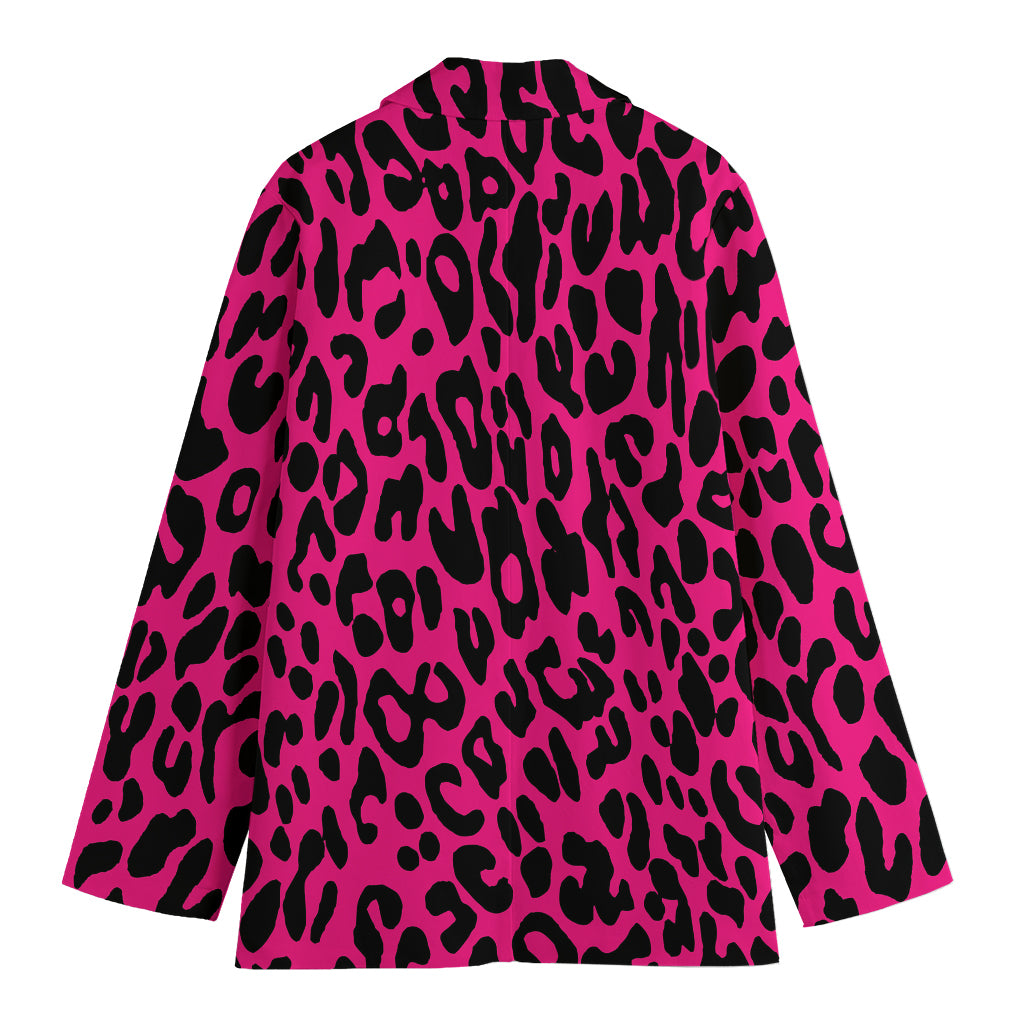 Hot Pink Leopard Print Women's Cotton Blazer
