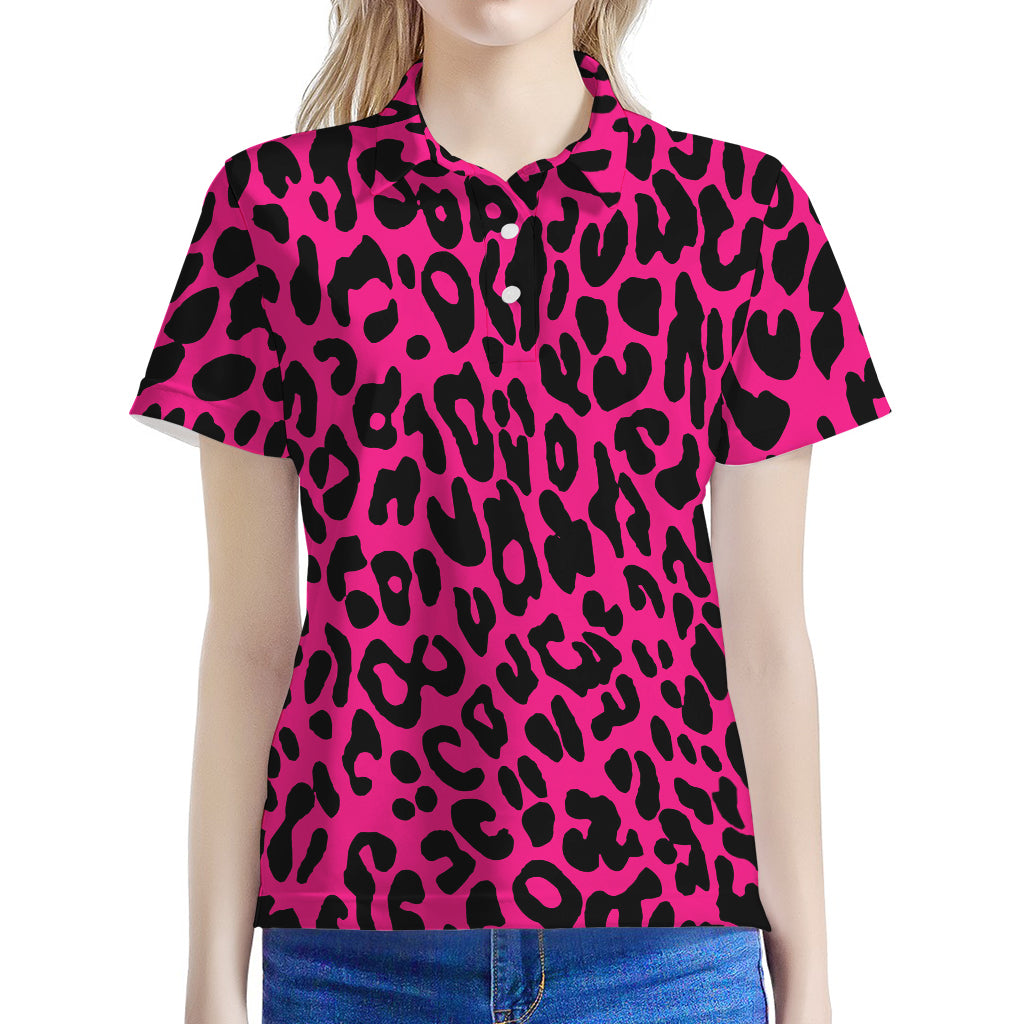 Hot Pink Leopard Print Women's Polo Shirt