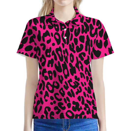 Hot Pink Leopard Print Women's Polo Shirt