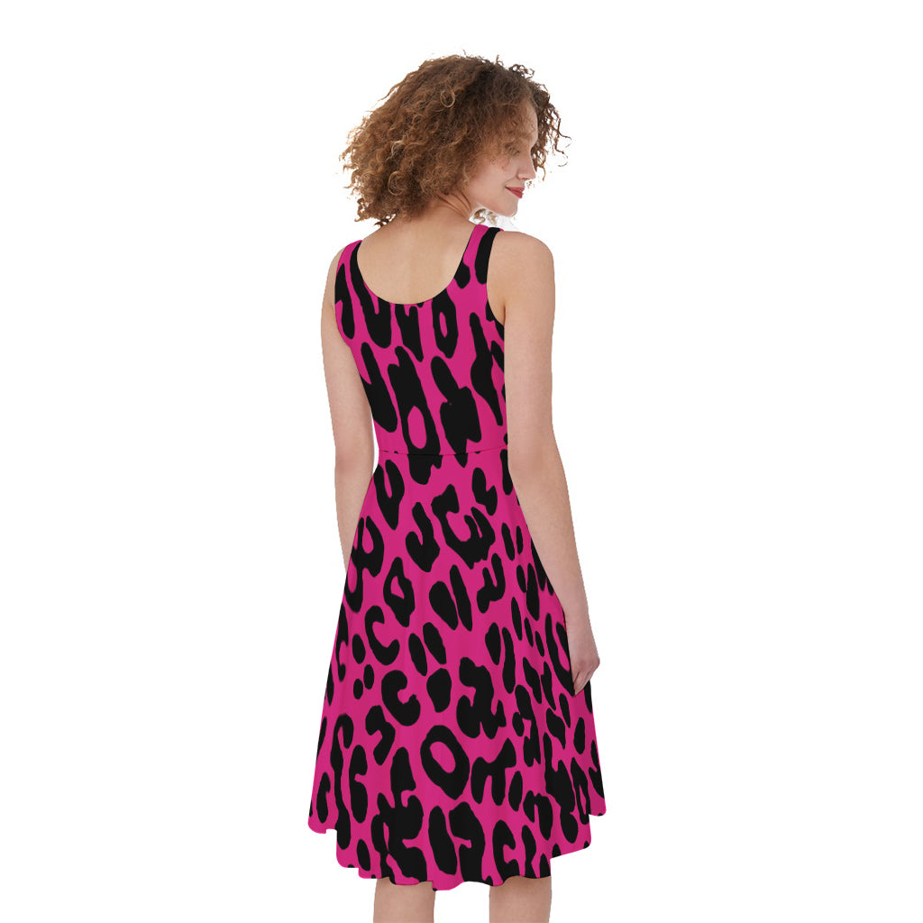Hot Pink Leopard Print Women's Sleeveless Dress