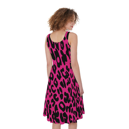 Hot Pink Leopard Print Women's Sleeveless Dress