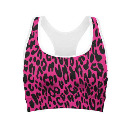 Hot Pink Leopard Print Women's Sports Bra