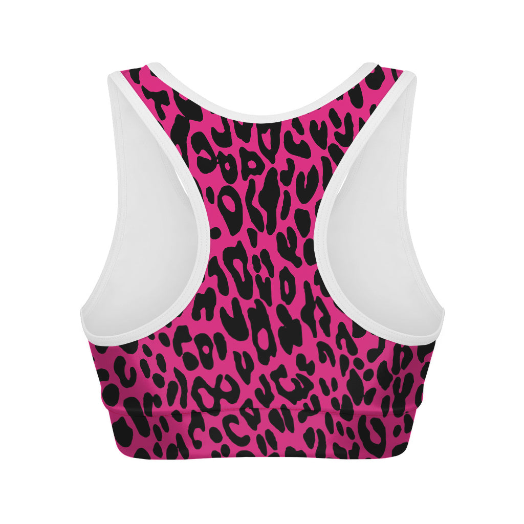 Hot Pink Leopard Print Women's Sports Bra