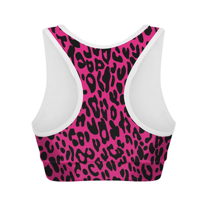 Hot Pink Leopard Print Women's Sports Bra