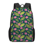 Hot Pink Lotus Pattern Print 17 Inch Backpack