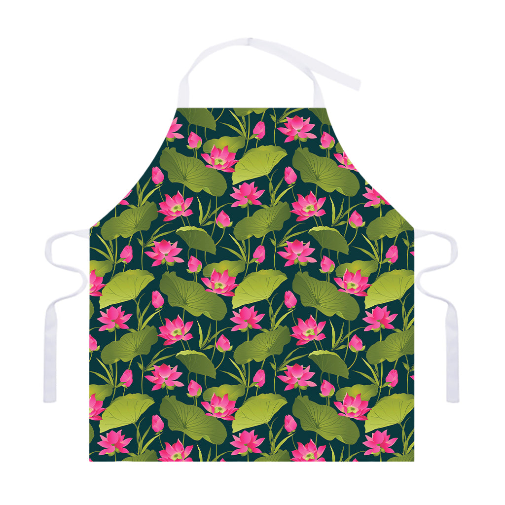 Hot Pink Lotus Pattern Print Adjustable Apron