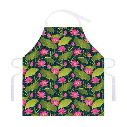 Hot Pink Lotus Pattern Print Adjustable Apron