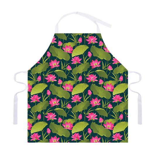 Hot Pink Lotus Pattern Print Adjustable Apron