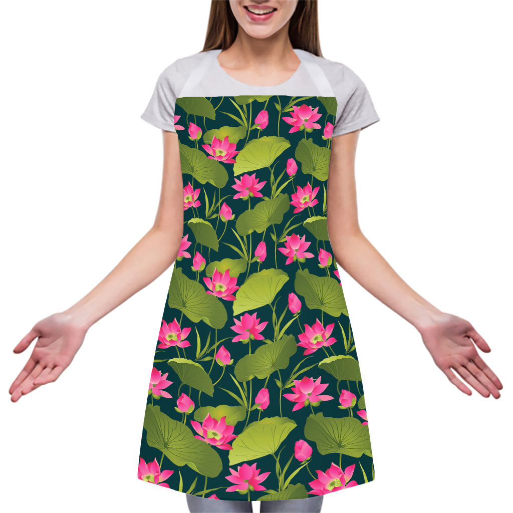 Hot Pink Lotus Pattern Print Adjustable Apron