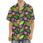 Hot Pink Lotus Pattern Print Aloha Shirt