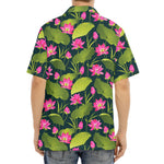 Hot Pink Lotus Pattern Print Aloha Shirt