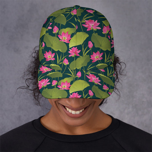 Hot Pink Lotus Pattern Print Baseball Cap