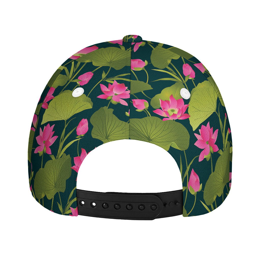 Hot Pink Lotus Pattern Print Baseball Cap