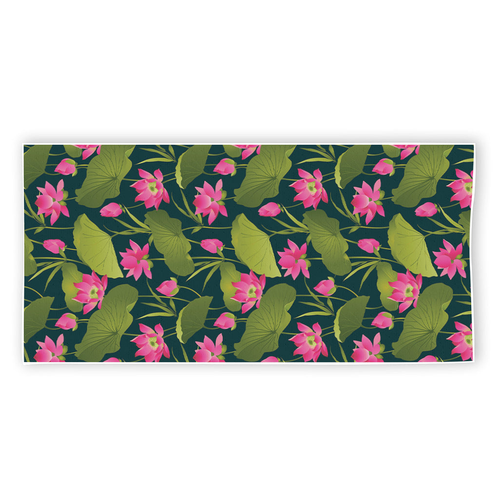 Hot Pink Lotus Pattern Print Beach Towel