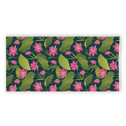 Hot Pink Lotus Pattern Print Beach Towel