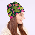 Hot Pink Lotus Pattern Print Beanie