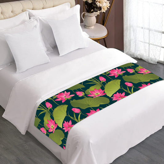 Hot Pink Lotus Pattern Print Bed Runner