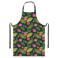 Hot Pink Lotus Pattern Print Bib Apron With Pocket