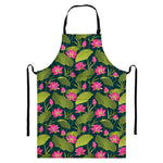 Hot Pink Lotus Pattern Print Bib Apron With Pocket