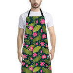 Hot Pink Lotus Pattern Print Bib Apron With Pocket