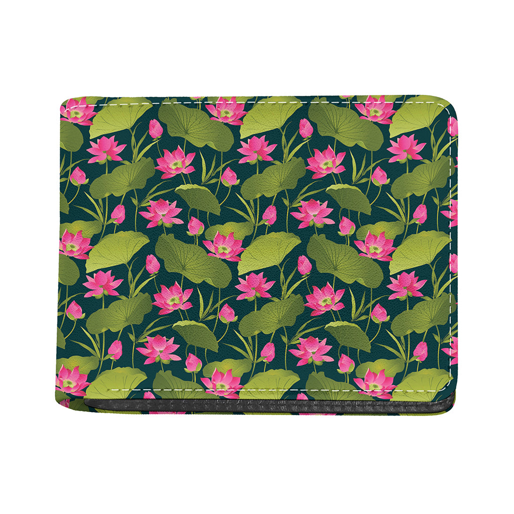 Hot Pink Lotus Pattern Print Bifold Wallet