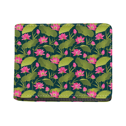 Hot Pink Lotus Pattern Print Bifold Wallet