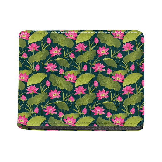 Hot Pink Lotus Pattern Print Bifold Wallet