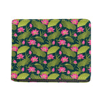 Hot Pink Lotus Pattern Print Bifold Wallet