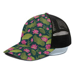Hot Pink Lotus Pattern Print Black Mesh Trucker Cap