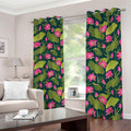 Hot Pink Lotus Pattern Print Dimout Grommet Curtains