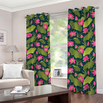 Hot Pink Lotus Pattern Print Blackout Grommet Curtains