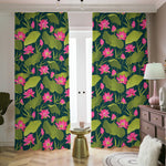 Hot Pink Lotus Pattern Print Blackout Pencil Pleat Curtains