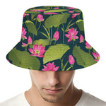Hot Pink Lotus Pattern Print Bucket Hat