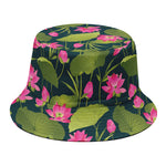 Hot Pink Lotus Pattern Print Bucket Hat
