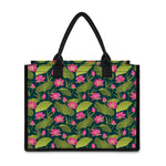 Hot Pink Lotus Pattern Print Canvas Tote Bag
