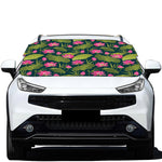Hot Pink Lotus Pattern Print Car Windshield Snow Cover