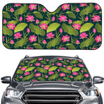 Hot Pink Lotus Pattern Print Car Windshield Sun Shade