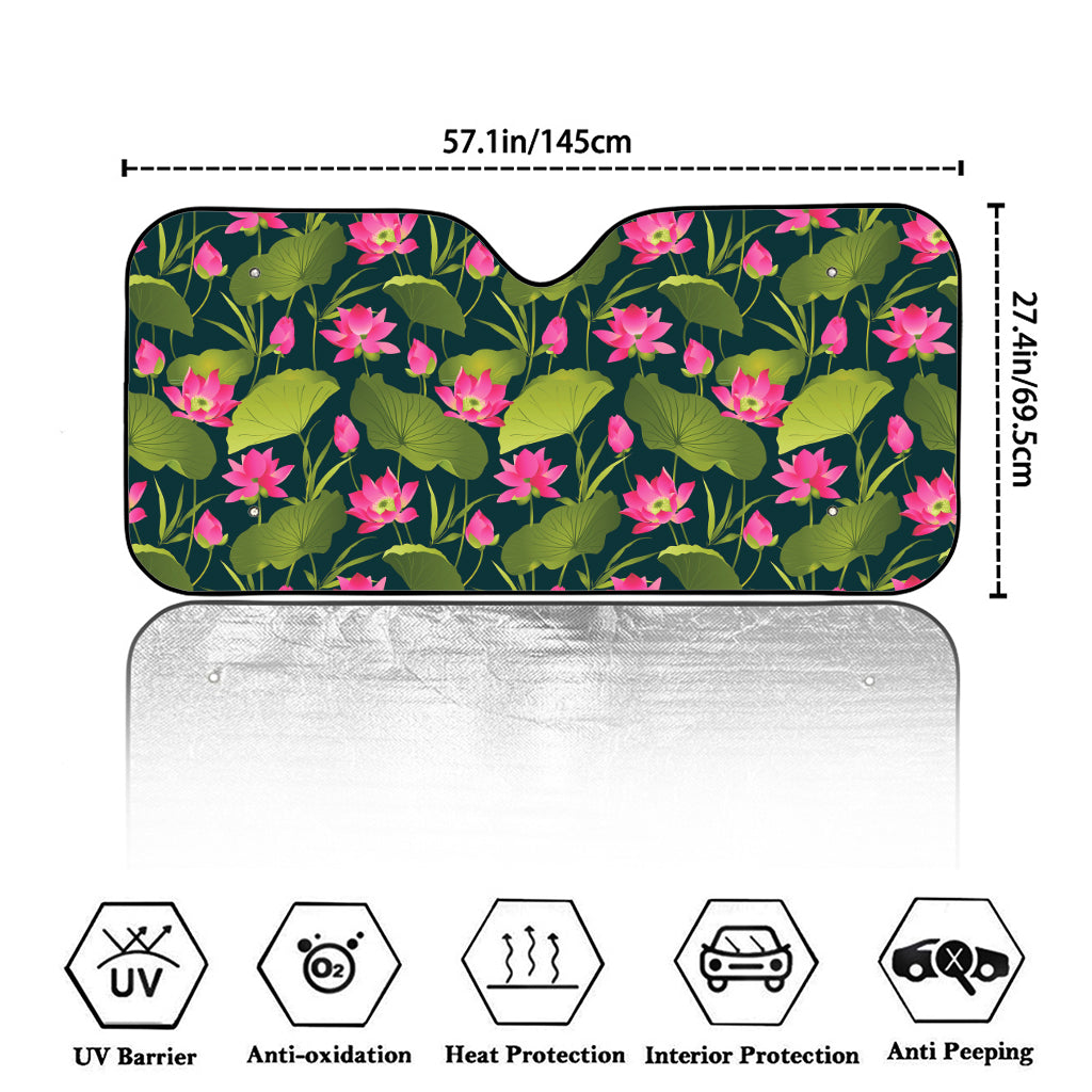 Hot Pink Lotus Pattern Print Car Windshield Sun Shade
