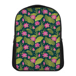 Hot Pink Lotus Pattern Print Casual Backpack