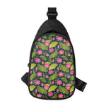 Hot Pink Lotus Pattern Print Chest Bag