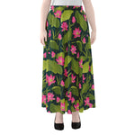 Hot Pink Lotus Pattern Print Chiffon Maxi Skirt