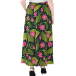 Hot Pink Lotus Pattern Print Chiffon Maxi Skirt