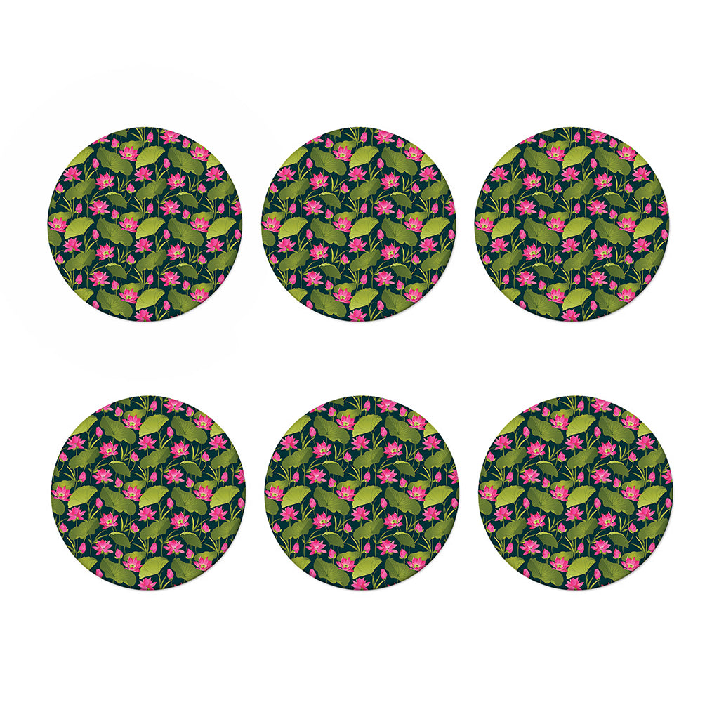 Hot Pink Lotus Pattern Print Coaster Set