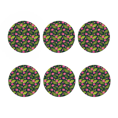 Hot Pink Lotus Pattern Print Coaster Set