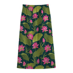 Hot Pink Lotus Pattern Print Cotton Front Slit Maxi Skirt
