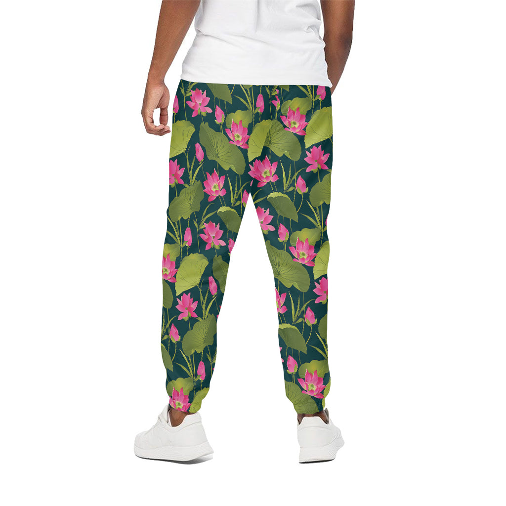 Hot Pink Lotus Pattern Print Cotton Pants