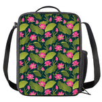 Hot Pink Lotus Pattern Print Crossbody Lunch Bag