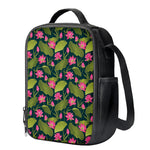 Hot Pink Lotus Pattern Print Crossbody Lunch Bag